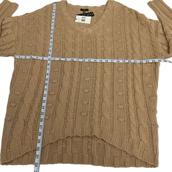 AFRM Sweater Tunic Chunky Cable Knit V Neck Tan Sand Boston Long Oversized XS/S - Picture 7 of 10